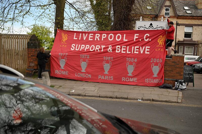 Supporters protest against the aborted breakaway Super League at Anfield. AFP