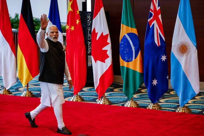India's Prime Minister Narendra Modi arrives to host the G20 Leaders' Summit in New Delhi. AFP