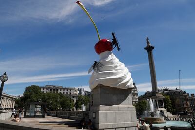 'The End' by artist Heather Phillipson is the current occupant of the fourth plinth in Trafalgar Square, London.