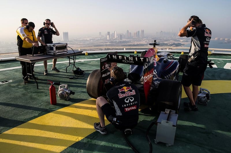 Tony Burrows, Infiniti Red Bull Racing Support Team Manager said: “Great view from up here. This is probably one of the scariest show runs we’ve done!” Courtesy Red Bull