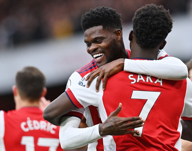 Arsenal's Ghanaian midfielder Thomas Partey celebrates. AFP
