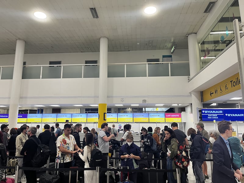 Queues at Gatwick. Hundreds of flights from Britain are being cancelled by airlines and travel companies. PA