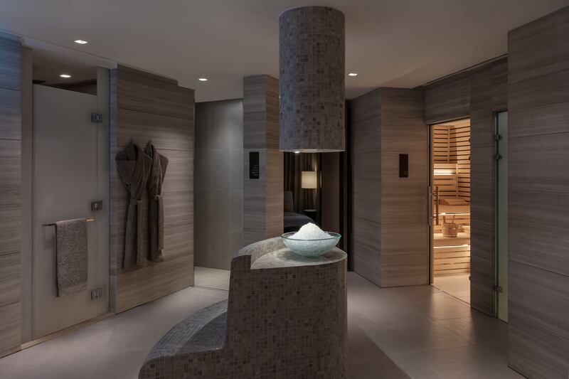 One of the separate changing areas in The Spa, complete with sauna, steam room and experience showers
