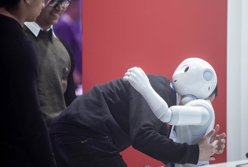 A hugging robot at GITEX Day 4, Dubai World Trade Centre.  