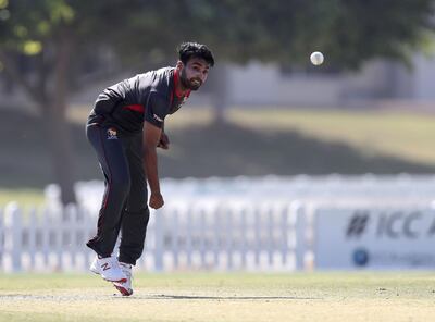 Dubai, United Arab Emirates - January 23rd, 2018: UAE's Amir Hayat in action during the match between the UAE and Scotland. Tuesday, January 23rd, 2018 at ICC Academy, Dubai. Chris Whiteoak / The National