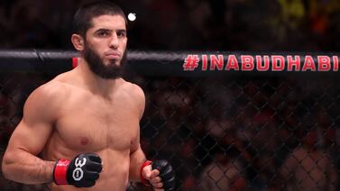 Islam Makhachev during his rematch against Alexander Volkanovski at UFC 294 in Abu Dhabi. Chris Whiteoak / The National