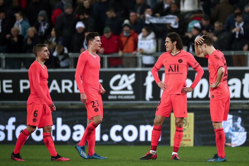 PSG players at the end of the game. EPA