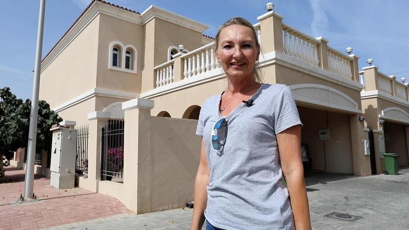 Rebecca Rees outside her home in Dubai's JVT. The annual rent is Dh105,000 ($28,580).