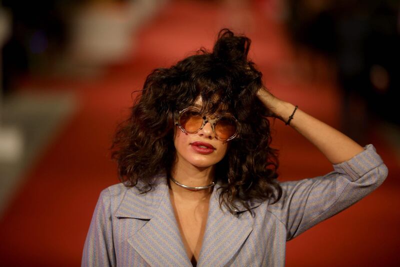 Lebanese actress Cynthia Khalifeh on the red carpet during the fourth El Gouna Film Festival on October 24, 2020. AFP