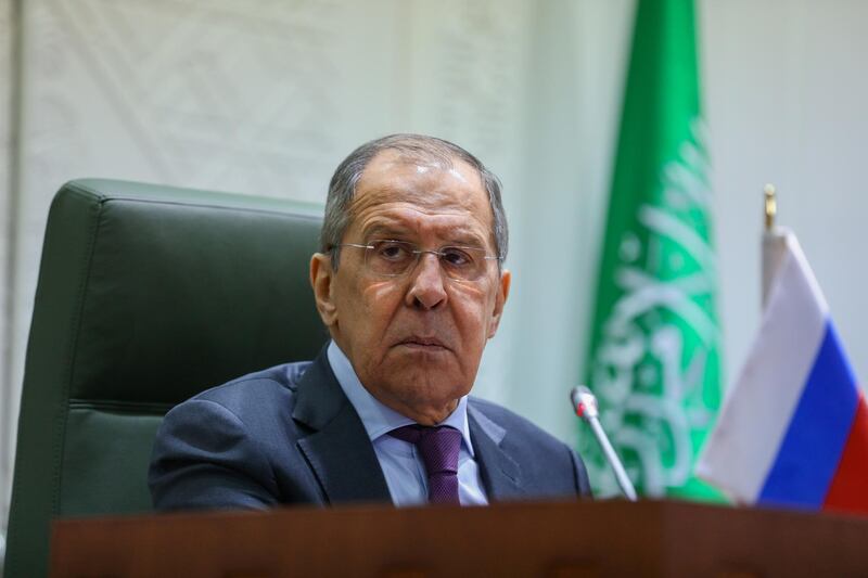 Russia's Foreign Minister Sergei Lavrov attends a news conference following talks with Saudi Arabia's Foreign Minister Prince Faisal bin Farhan Al Saud in Riyadh, Saudi Arabia on March 10, 2021. Reuters