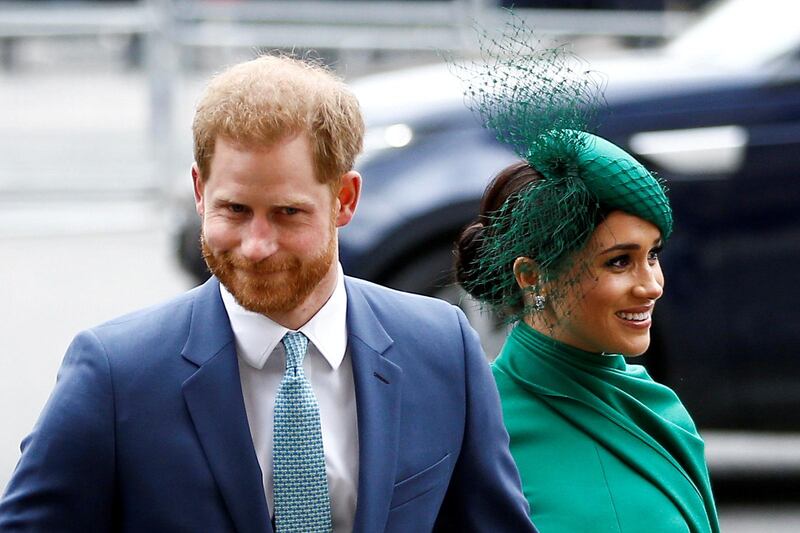 FILE PHOTO: Britain's Prince Harry and Meghan, Duchess of Sussex, arrive for the annual Commonwealth Service at Westminster Abbey in London, Britain March 9, 2020. REUTERS/Henry Nicholls/File Photo