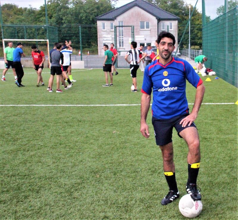 Hussam Shammour from Damascus at a football and English-language training session in Ballaghaderreen, county Roscommon. Courtesy Stephen Starr