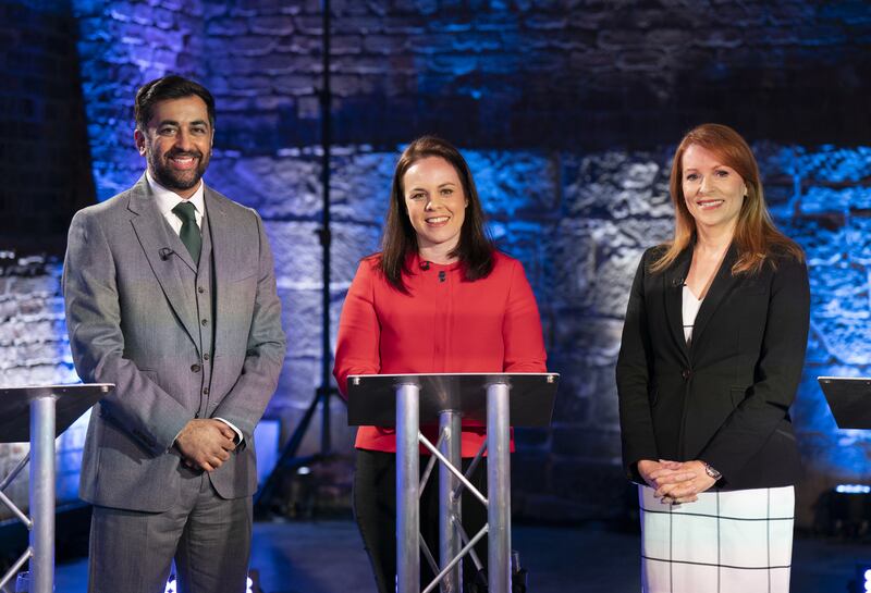 The three candidates vying to succeed Ms Sturgeon prepare to take part in the debate on Channel 4 in Glasgow. PA