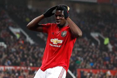 Manchester United's Paul Pogba reacts after a missed chance during the Premier League match at Old Trafford, Manchester. PA Photo. Picture date: Thursday December 26, 2019. See PA story SOCCER Man Utd. Photo credit should read: Martin Rickett/PA Wire. RESTRICTIONS: EDITORIAL USE ONLY No use with unauthorised audio, video, data, fixture lists, club/league logos or "live" services. Online in-match use limited to 120 images, no video emulation. No use in betting, games or single club/league/player publications.