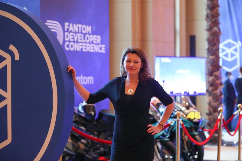 Eva Gattnar, chief technology officer of DGC.org, at the Fantom Developer Conference in Abu Dhabi on Wednesday. Khushnum Bhandari / The National