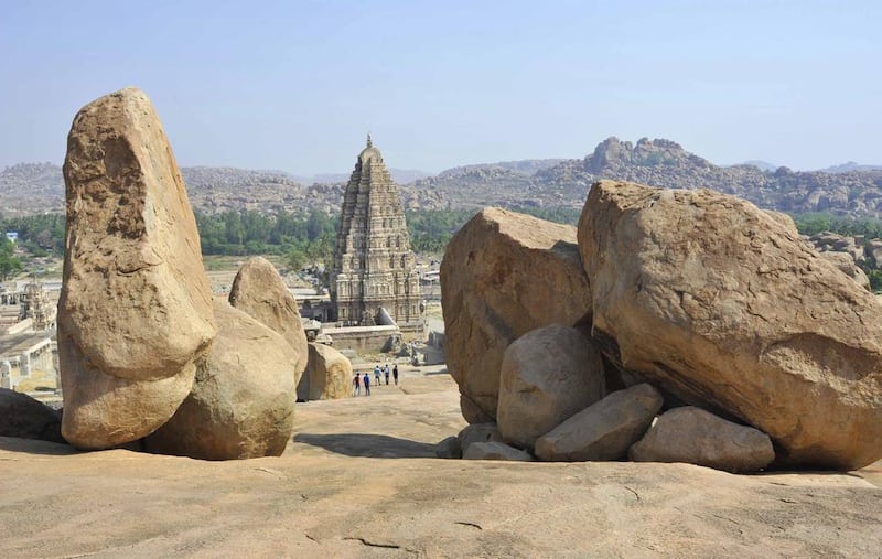 The Virupaksha Temple, in the centre of the picture, in Hampi.