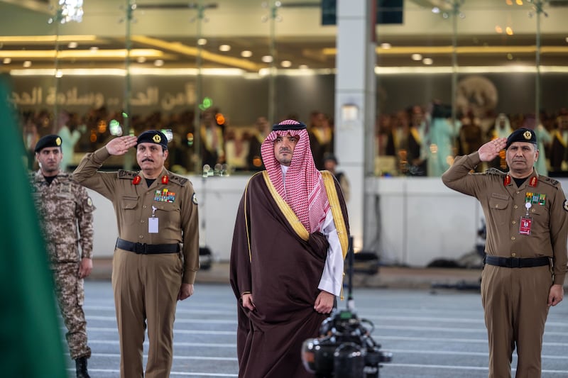 Prince Abdulaziz bin Saud, Saudi Minister of Interior and Chairman of the Supreme Hajj Committee, presided over the parade