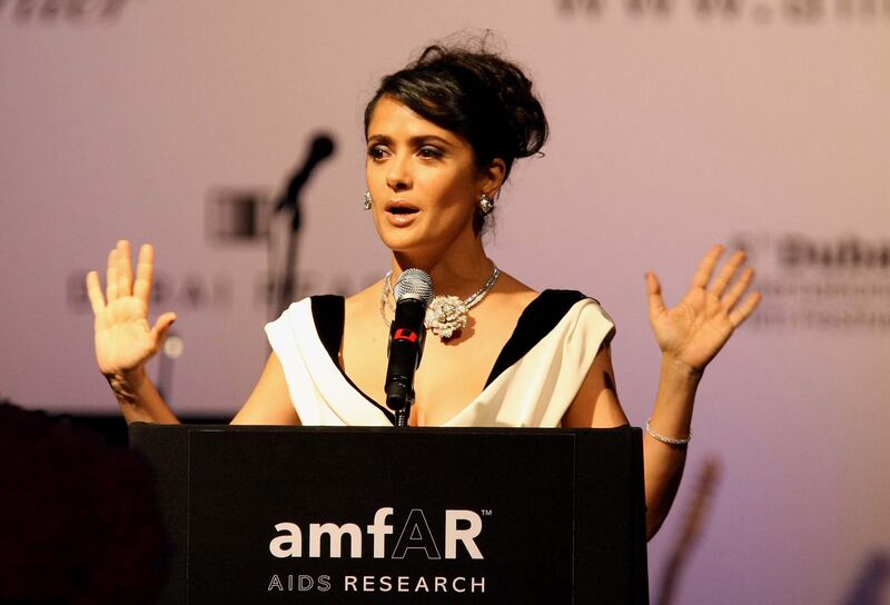 DUBAI. 12th Dec.2008.5th DUBAI FILM FESTVAL. Actress Salma Hayek helps with the auctioneering at the amfAR Cinema Against AIDS charity auction at the Atlantis hotel, Dubai last night (friday)  Stephen Lock  /  The National.  *** Local Caption ***  SL-amfar-011.jpgSL-amfar-011.jpg