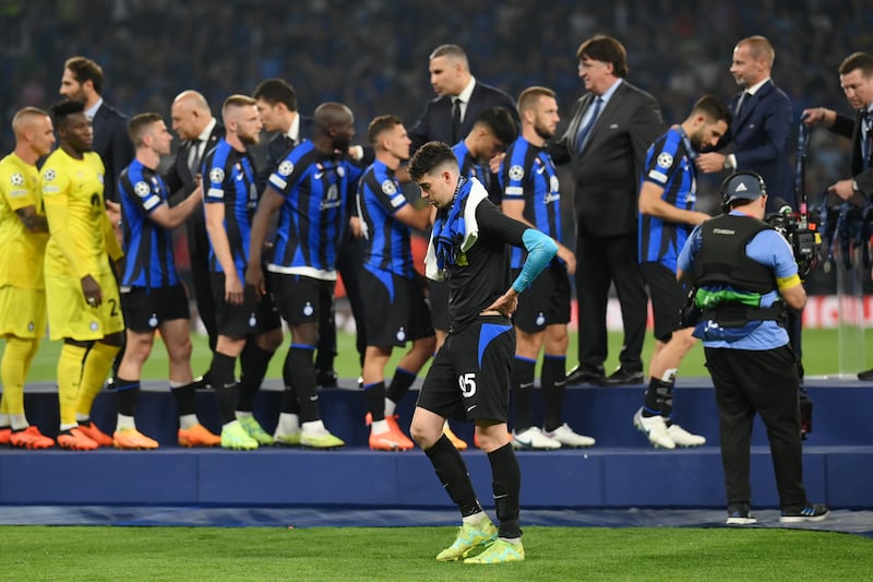 Inter Milan players look dejected after defeat in the Champions League final. Getty