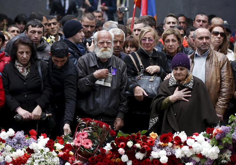 People attend a commemoration ceremony to mark the centenary of the mass killing of Armenians by Ottoman Turks. David Mdzinarishvili / Reuters
