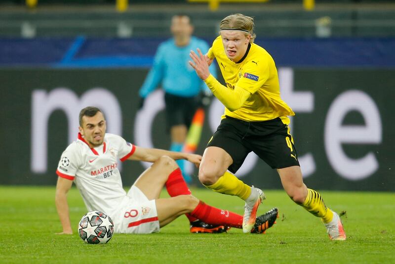 Borussia Dortmund's Erling Braut Haaland in action. Reuters