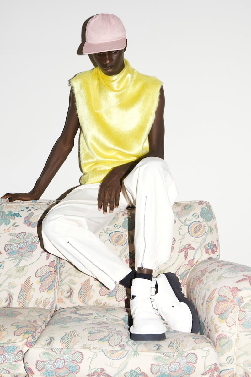 Even Jil Sander gave into clubwear inspiration, with a fluffy tank top the colour of custard. Courtesy Jil Sander