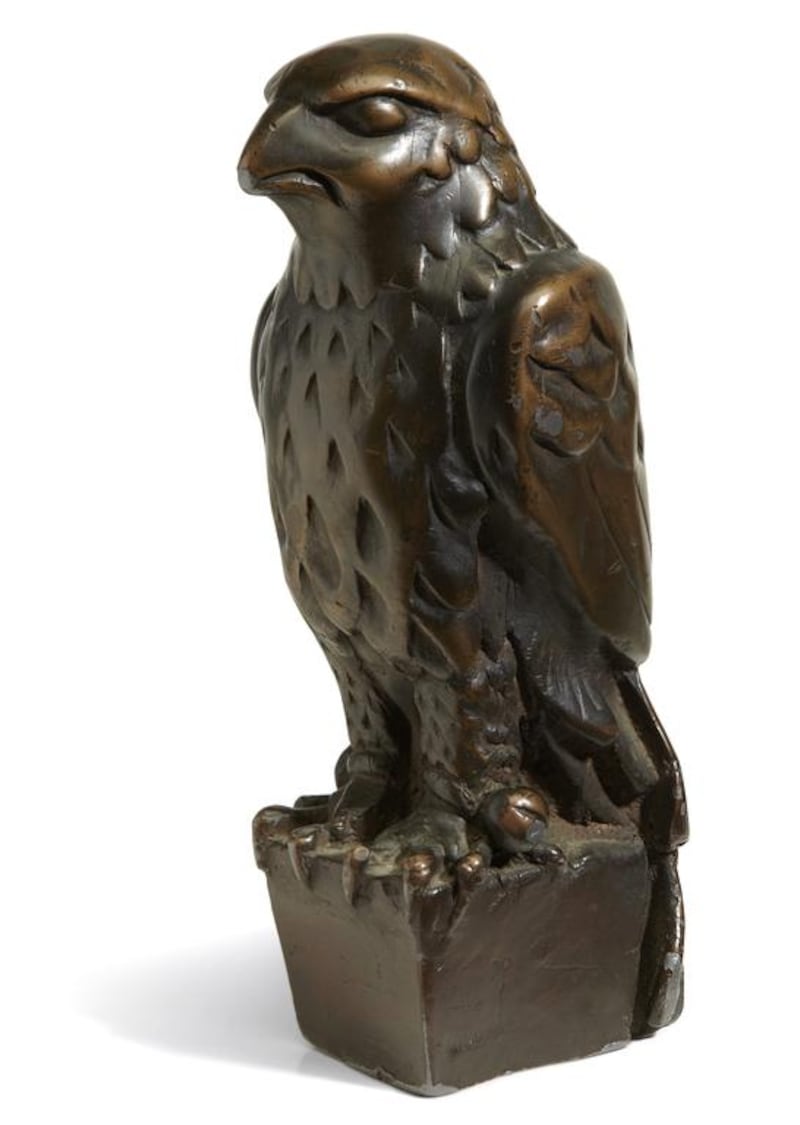 The “Maltese Falcon”, a 45-pound, 12-inch-tall, black figurine cast in lead that was specifically made for John Huston's screen version of the film bears its name. AP Photo / Bonham’s Auction House