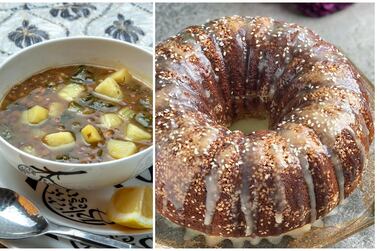 Lentil soup with Swiss chard and aniseed cake with tahini glaze are two of the dishes included in The National's collection of daily Ramadan dishes with Table Tales. The National / Victor Besa, courtesy Maie Jeneidi