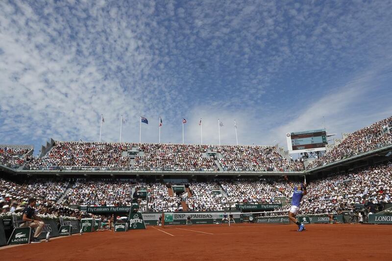 Spain’s Rafael Nadal serves at Roland Garros. AP Photo