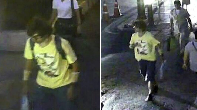 A picture taken from security camera and released by the Thai Royal Police shows a suspect who Thai police believe to be involved with the bomb attack. EPA