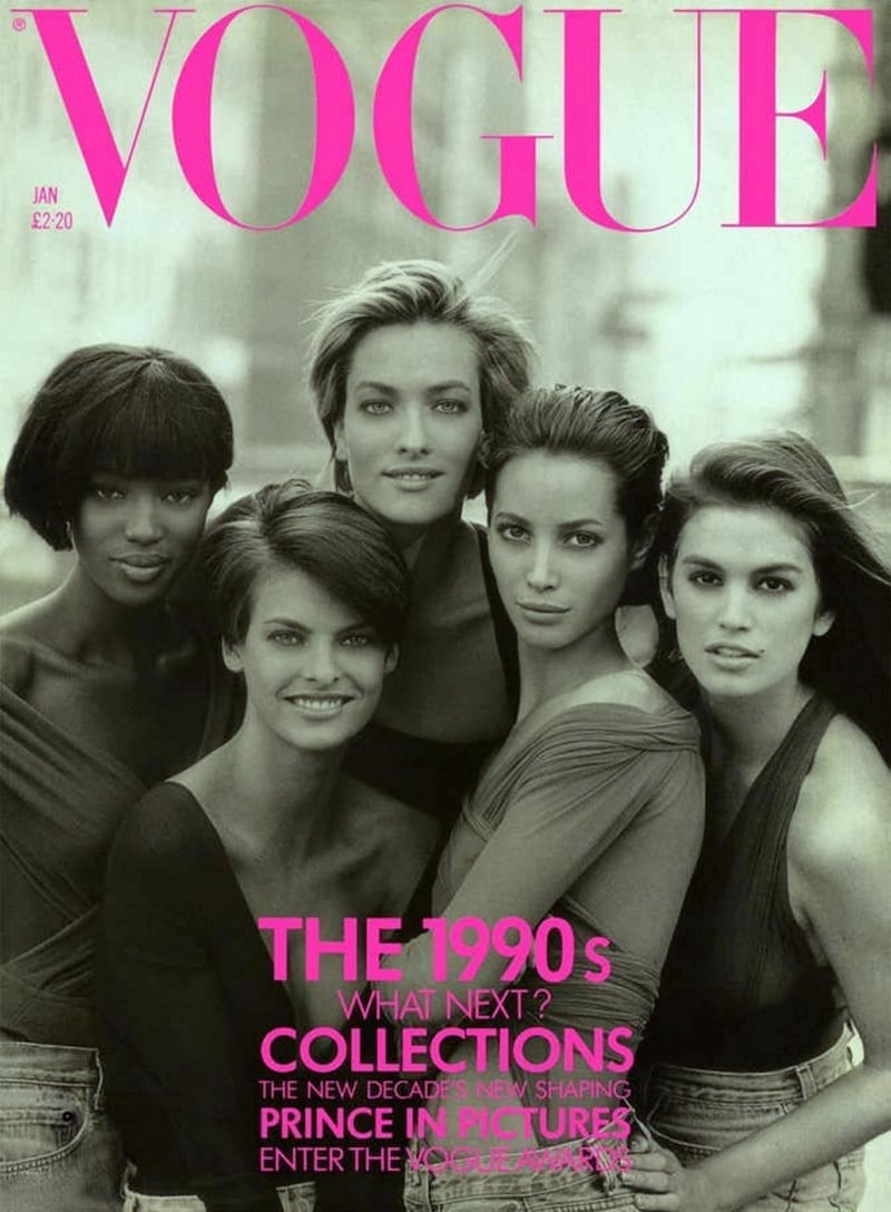 Peter Lindbergh shot the supermodels Naomi Campbell, Linda Evangelista, Tatjana Patitz, Christy Turlington and Cindy Crawford for British Vogue 1990.