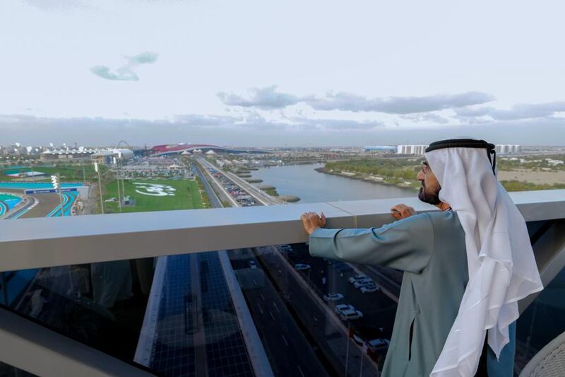Sheikh Mohammed bin Rashid, Vice President and Ruler of Dubai, attends the Abu Dhabi Grand Prix on Sunday. Photo: Dubai Media Office