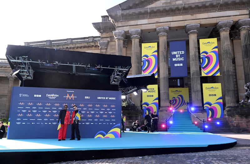 Tvorchi, representatives for Ukraine, attend the opening ceremony at St George's Hall. Getty