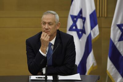 Benny Gantz, leader of the Blue and White party, pauses during a faction meeting at the Knesset in Jerusalem, Israel, on Monday, Oct. 28, 2019. Benny Gantz, the biggest threat to Benjamin Netanyahu’s record-breaking rule, was assigned Wednesday night to form Israel’s next government and end the political paralysis that has gripped the country for nearly a year. Photographer: Kobi Wolf/Bloomberg