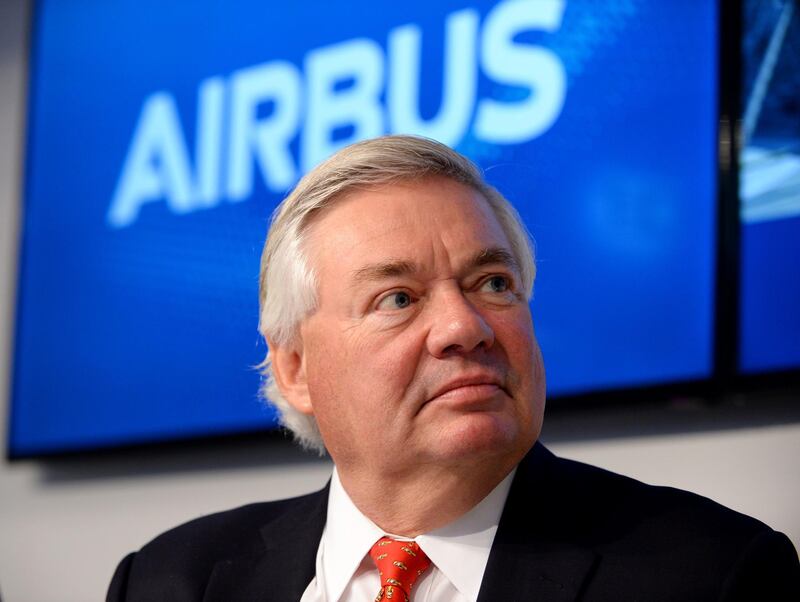 (FILES) This file photo taken on June 22, 2017 shows Chief Operating Officer (COO) of Airbus Customer Services John Leahy attending a closing press conference at Le Bourget during the International Paris Air Show.
Airbus announced its biggest-ever order on November 15, 2017, signing a deal to supply 430 of its medium-range A320 family of aircraft to US investment firm Indigo Partners, at a list price of $49.5 billion (42 billion euros). "An order for 430 aircraft is remarkable," said Airbus chief operating officer, John Leahy.
 / AFP PHOTO / ERIC PIERMONT
