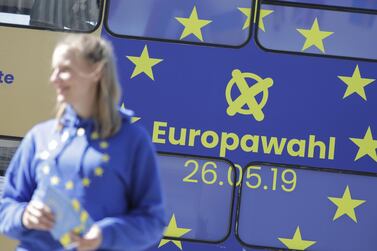 A European Parliament election campaign bus in the Bavarian city of Aschaffenburg, Germany, on May 13, 2019. Bloomberg