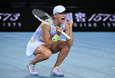 Iga Swiatek celebrates after beating Sorana Cirstea in three sets at Melbourne Park. EPA