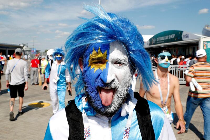 A fan of Argentina poses before the FIFA World Cup 2018 round of 16 soccer match between France and Argentina in Kazan, Russia, on June 30, 2018. Sergey Dolzhenko / EPA
