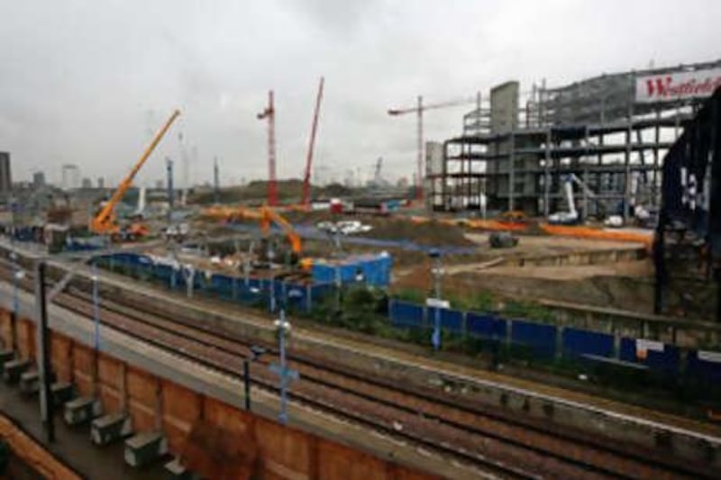 A general view of the site of Stratford City alongside the Olympic Park site. Olympics organizers are negotiating to ensure construction will not be hampered by strikes.