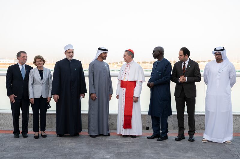 Sheikh Mohamed bin Zayed meets some members of the Higher Committee of Human Fraternity, which includes religious scholars and international figures in the fields of culture and education from the UAE, Egypt, US, Spain, Bulgaria, Liberia and Romania. Photos: Ministry of Presidential Affairs 