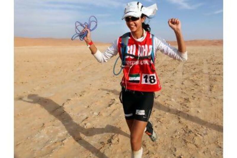 Yasmin Wadhai, the Abu Dhabi-born Iraqi on the ECO-Racers team, manages a smile yesterday. Courtsey Bob McCaffrey
