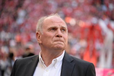 epa06730370 Bayern's president Uli Hoeness reacts during the German Bundesliga soccer match between Bayern Munich and VfB Stuttgart in Munich, Germany, 12 May 2018.  EPA/DANIEL KOPATSCH (EMBARGO CONDITIONS - ATTENTION: Due to the accreditation guidlines, the DFL only permits the publication and utilisation of up to 15 pictures per match on the internet and in online media during the match.)