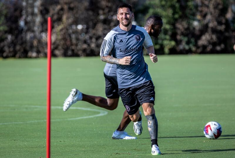 Argentina forward Lionel Messi attends his first Inter Miami training session at Florida Blue Training Center in Fort Lauderdale, Florida. EPA