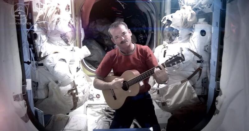 Chris Hadfield found fame on social media after he recorded the first music video from space last year. Now he has offered to share knowledge with the UAE over its bid to set up a national space agency. AP Photo 