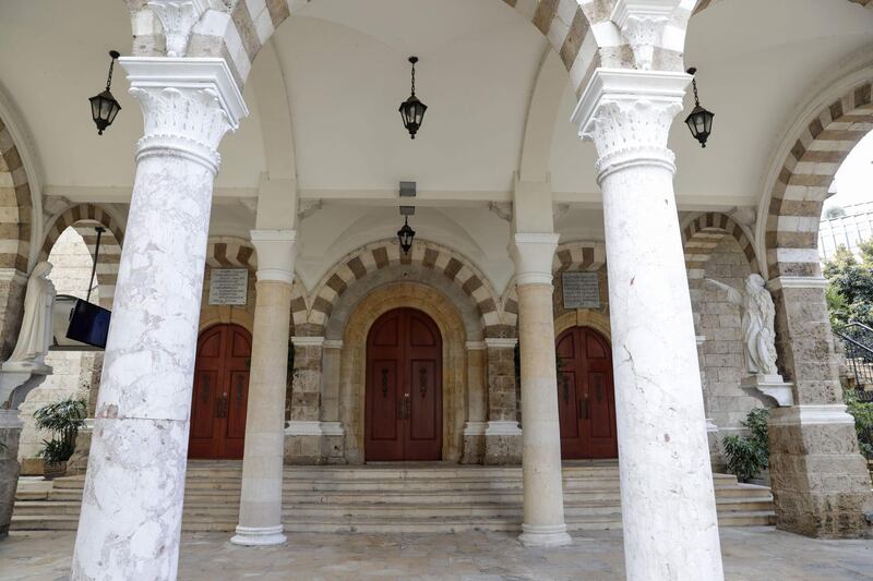 The Saint Maron Church doors remain closed amid the COVID-19 pandemic lockdown, as Easter  Sunday Mass is held indoors without worshippers and broadcast live, in the Gemmayze district of the Lebanese capital Beirut. AFP