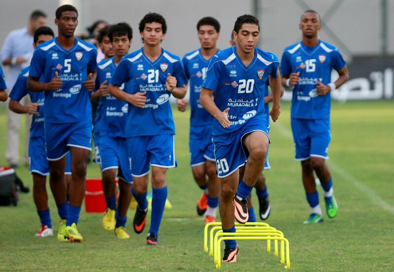 The UAE Under 17 squad are put through their paves during a training session at Dubai. Satish Kumar / The National