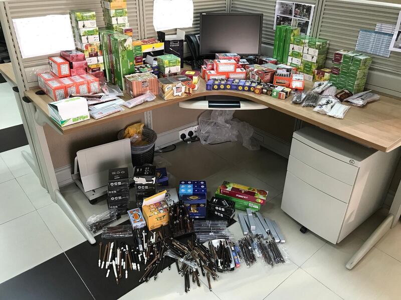 ADM cracks down on groceries at Wathba, confiscates 3525 smoking accessories. Photo Courtesy: Abu Dhabi Municipality