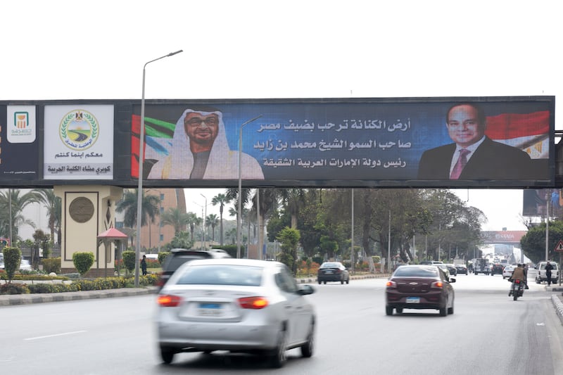 A message welcoming Sheikh Mohamed in Cairo city. Photo: Abdulla Al Neyadi / UAE Presidential Court