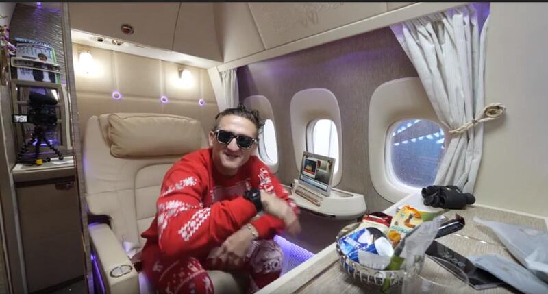 A clip from YouTube star Casey Neistat's review of Emirates' first class cabin. YouTube screengrab