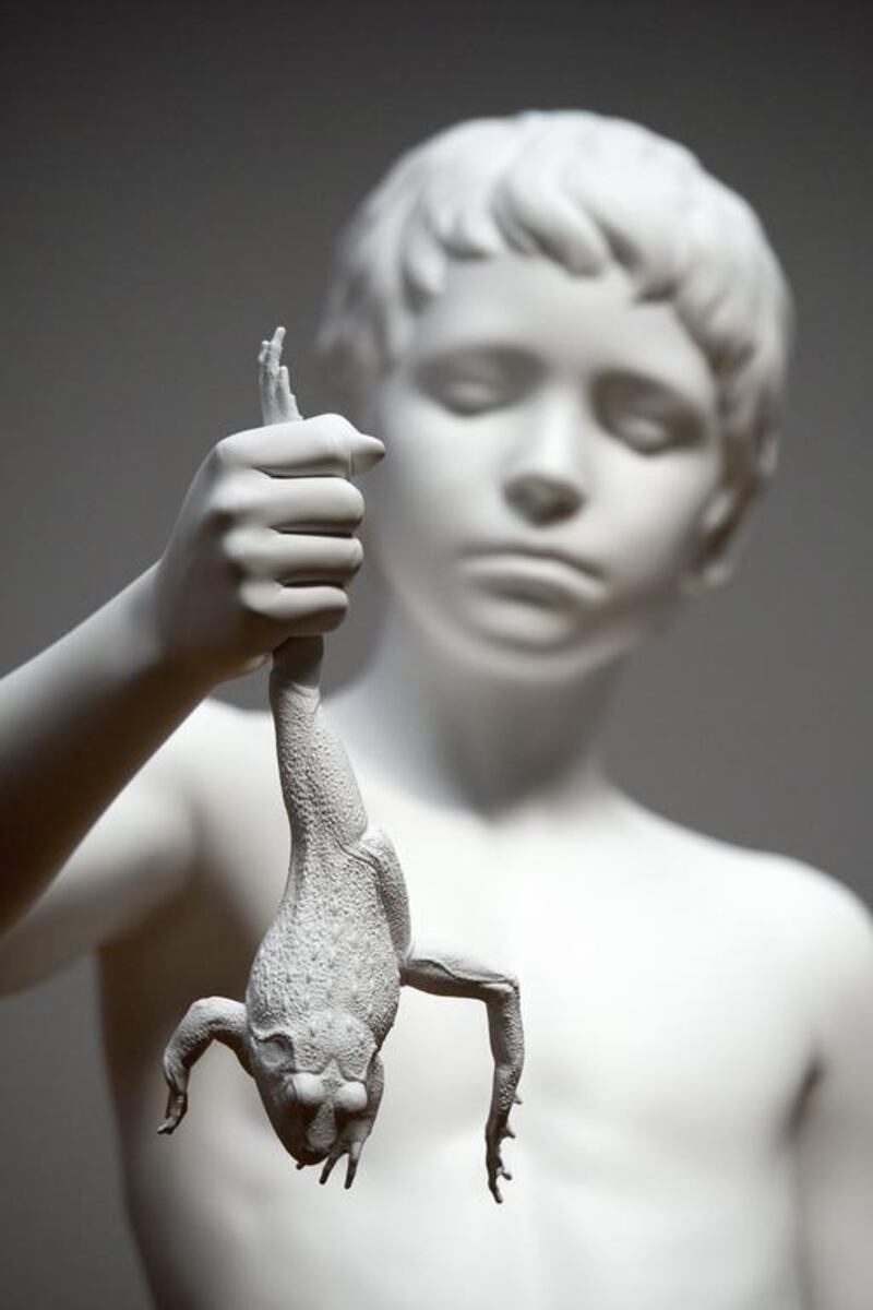 The sculpture Boy with Frog (2009) by US artist Charles Ray is on display at the Kunstmuseum in Basel, Switzerland. The exhibition Charles Ray: Sculpture 1997-2014, presented by the Kunstmuseum Basel and the Museum fuer Gegenwartskunst (Museum of Contemporary Art), opens to the public from June 15 to September 28. Georgios Kefalas / EPA